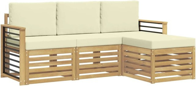 vidaXL Outdoor-Sofagarnitur 4-teilig aus Akazienholz in Weiß und Creme mit Polsterkissen, L-Form, B/T/H: 189,5 x 122,5 x 73 cm - Bild 1