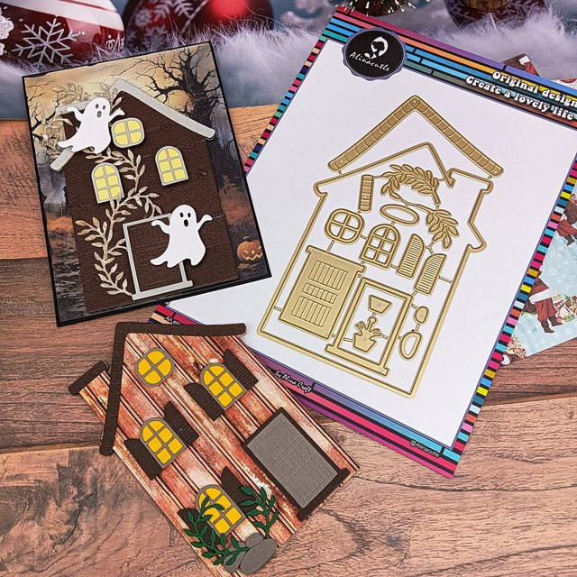 Alinacutle Metall Stanzform Haus in Gold für Scrapbooking und DIY-Bastelarbeiten - Bild 1