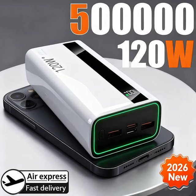 Power Bank mit 50000 mAh Kapazität und 120 W Schnellladefunktion in Weiß für iPhone, Samsung und Xiaomi - Bild 1