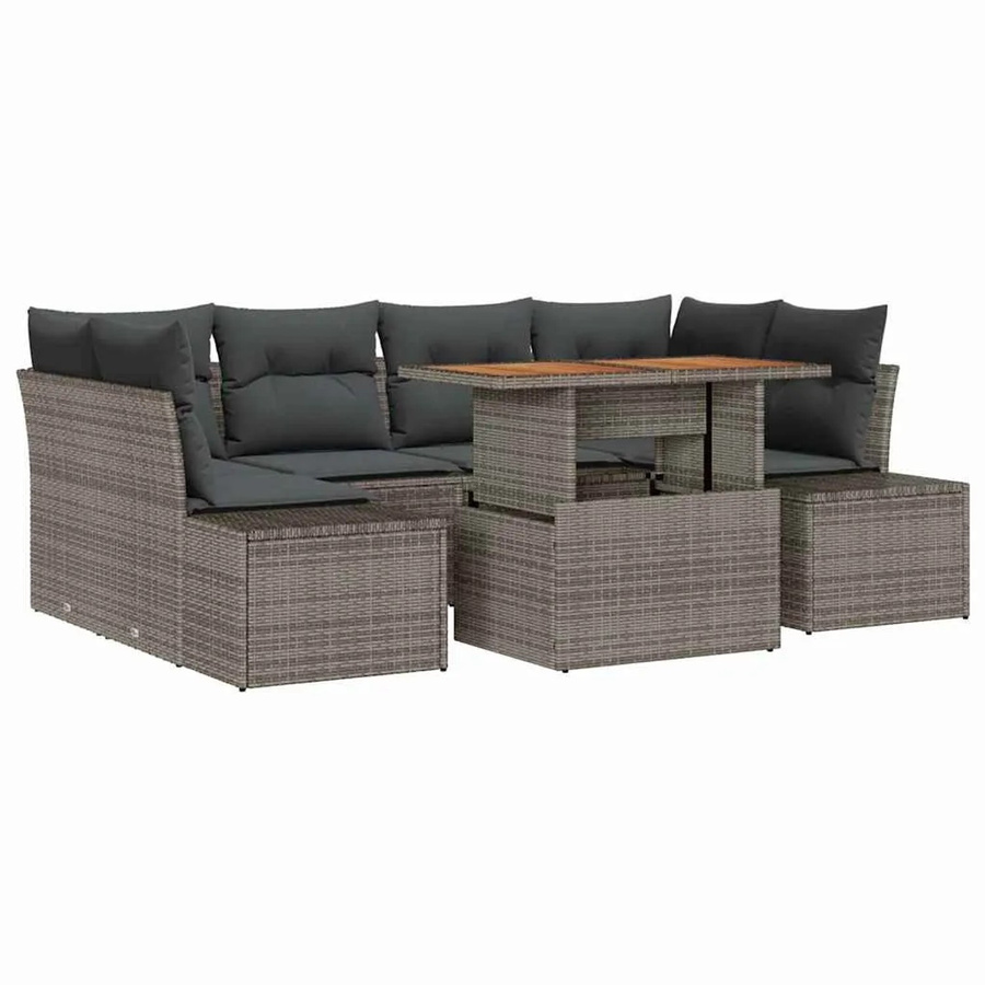 vidaXL Garten-Sofa-Set aus Poly-Rattan in Grau, 7-teiliges U-Shape Lounge-Set mit Tisch und integriertem Kissen-Speicher - Bild 2