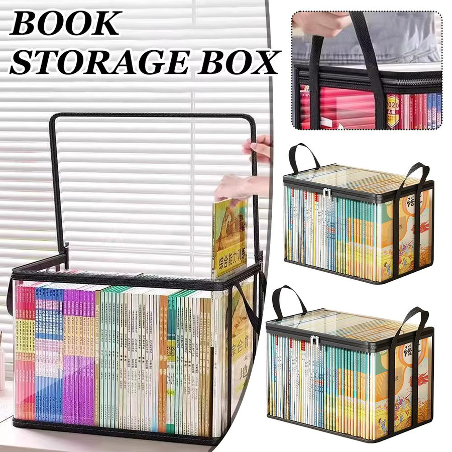 Transparente PVC-Bücher-Aufbewahrungsbox mit Griff als staubdichter und wasserdichter Organizer für Bücher, Spielzeug oder Kleidung - Bild 2