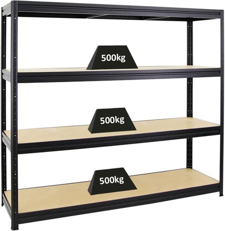 PROREGAL Schwerlastregal Dino Schwarz H 180 cm x B 200 cm x T 60 cm mit verstellbaren MDF-Holzfachböden