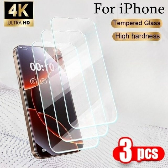 3er-Set ultraklares gehärtetes Glas Displayschutzfolie für Apple iPhone 17 16 15 14 13 12 Pro Max Plus XR XS in Transparent - Bild 1