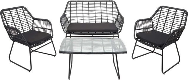 MCW Polyrattan Garten Garnitur G17a 4-teiliges Sitzgruppe Set aus Seil in Anthrazit mit Polstern in Anthrazit - Bild 2