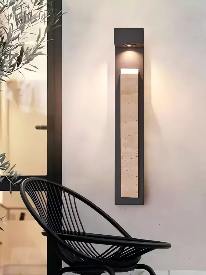 Pumous Moderne Lineare Wandleuchte Up-Down für Innen und Außen in Steinoptik, Wasserdichte Wandlampe in Schwarz oder Weiß mit Warmweißem Licht - Bild 4