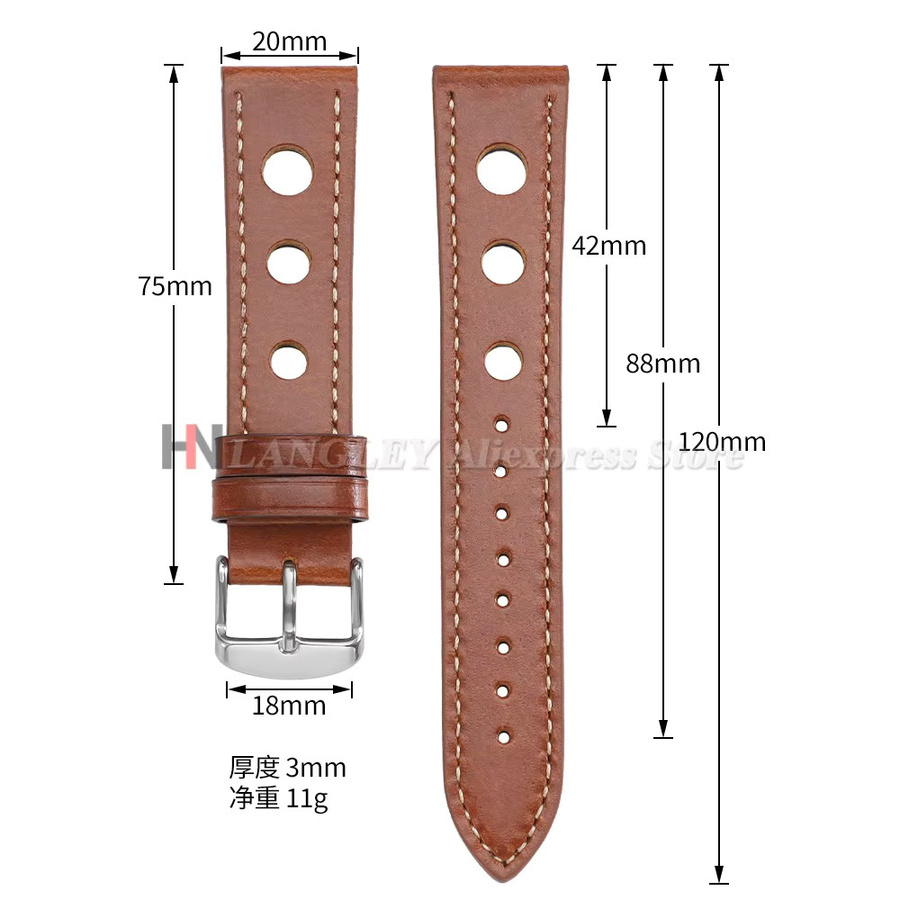 langley Uhrenarmband Rindsleder, Vintage, 20 mm, 22 mm, Unisex - Bild 2