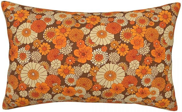 JMG Clothing Rechteckiger Kissenbezug mit 70er Jahre Retro Gänseblümchen Design in Orange, Braun und Beige, B/H: 60 x 40 cm - Bild 1