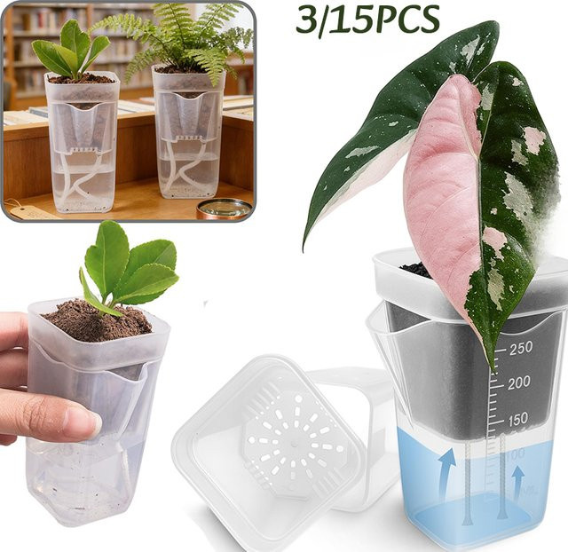 YOCITY Selbstbewässernde Töpfe aus transparentem Kunststoff mit Drainagelöchern für Mini-Blumen und Setzlinge, 3 Stück - Bild 1