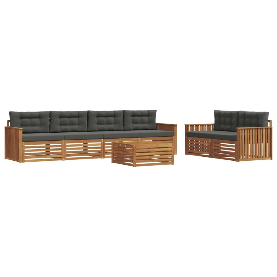 vidaXL Outdoor-Sofagarnitur 7-teilig aus massivem Akazienholz mit Kissen in Natur und Anthrazit - Bild 2
