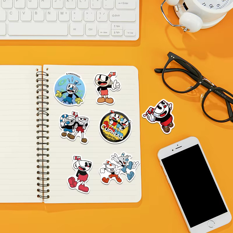 100 Stück Cuphead und Mugman Graffiti Aufkleber, wasserfeste Cartoon Sticker für Skateboard, Laptop und Telefon, Mehrfarbig - Bild 2