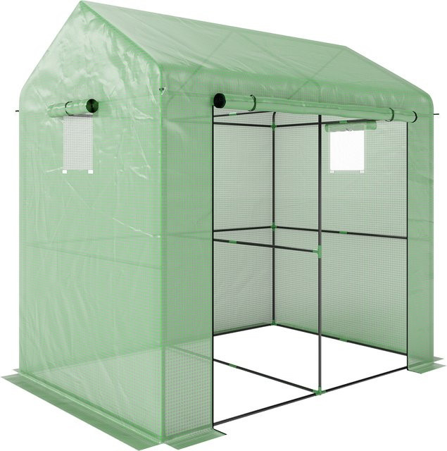Outsunny Foliengewächshaus mit Doppeltüren und Seitenfenster, UV-Schutz PE, grün - Bild 1