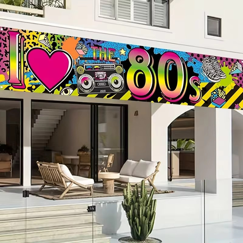 VIKAMA Party-Banner in Rosa mit Retro-90er-Jahre-Muster und Sternen-Design, B/H: 180 x 35 cm - Bild 4