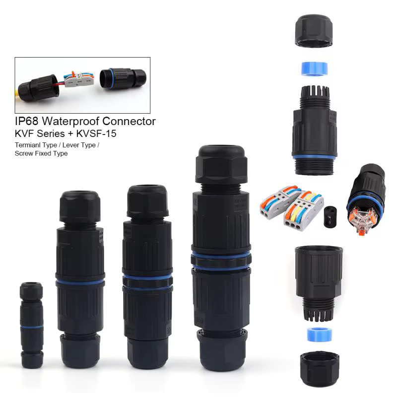 DIY GO KVF Serie KVSF-15 IP68 Wasserdichter Schnellstecker Adapter für LED-Licht Kabelanschlüsse Schwarz - Bild 6