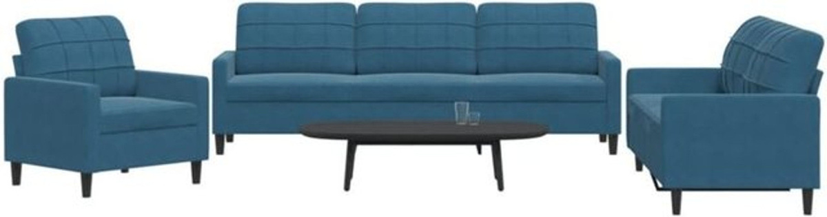 3-tlg. Sofagarnitur Modern aus Samt und Metall in Blau von Vidaxl mit Kissen - Bild 1