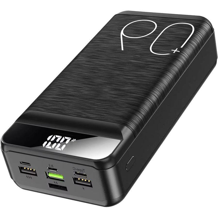 Hganus PowerBank mit 60000mAh Kapazität, 22,5W Schnellladung QC PD3.0, USB-C-Anschluss und Taschenlampe, Schwarz - Bild 2