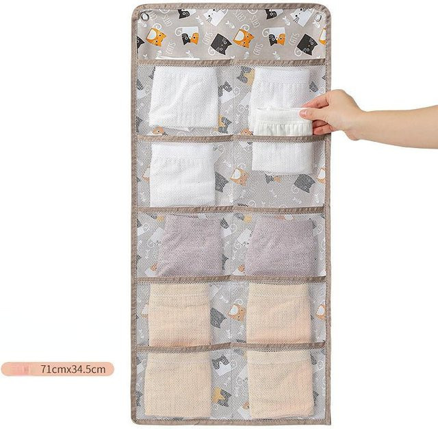 WTEMPO Wandhängender Organizer aus Stoff mit 10 Fächern für Socken und Unterwäsche, Grau - Bild 1