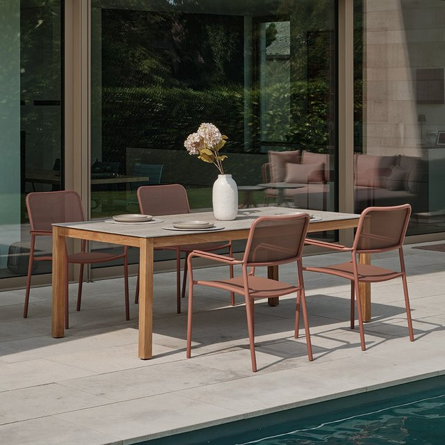 Stern Gartenmöbel-Set 5-teilig mit Teak Tisch Dekton 200 cm und 4 Joris Stühlen in Terra - Bild 1