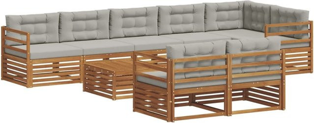 vidaXL Outdoor-Sofagarnitur aus Akazienholz in U-Form mit Kissen, 26-teilig, Natur und Hellgrau - Bild 1