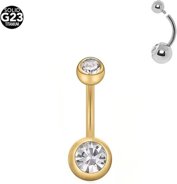 FashionFlair Bauchnabelpiercing Titan, Zirkonia, Doppelball-Diamant-Design, Unisex - Bild 1