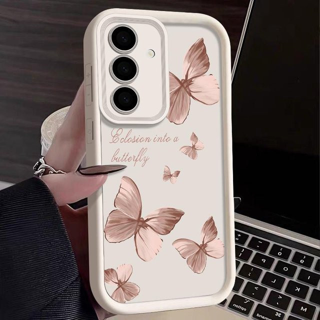 Weiche TPU Handyhülle mit goldenem Schmetterlings-Design für Samsung Galaxy S25 S24 S23 S22 Ultra Plus FE und A56 A55 A54 A35 A25 A17 A16 A15 in Weiß - Bild 1