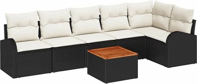 vidaXL Garten-Sofa-Set 7-teilig aus Polyrattan in Schwarz mit UV-beständigen Polstern - Bild 1