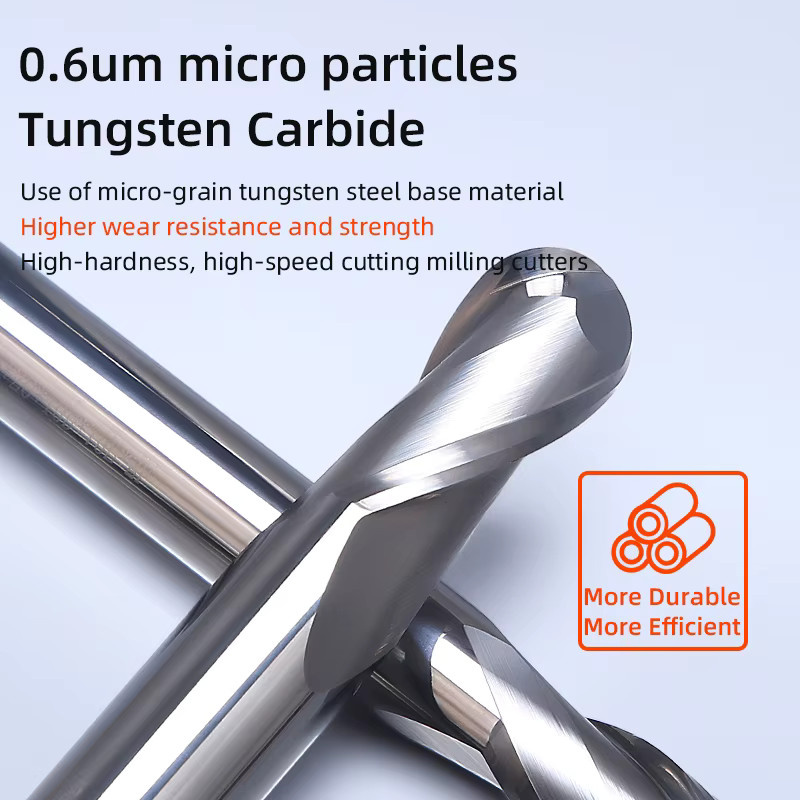 HUHAO Kugelkopffräser aus Hartmetallstahl mit 2 Schneiden für CNC-Maschinen, Farbe: Silber, Material: Edelstahl - Bild 4