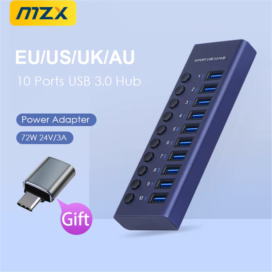 MZX USB 3.0 A Hub Aluminium Multi-Hub Splitter Konzentrator Erweiterungs-Dock für PC und Laptop in Grau - Bild 2