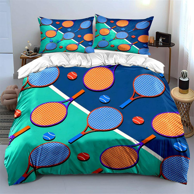 Dreiteiliges Bettwäsche-Set mit Tennis-Motiv in Blau, Microfaser, B/H: 135 x 200 cm - Bild 3