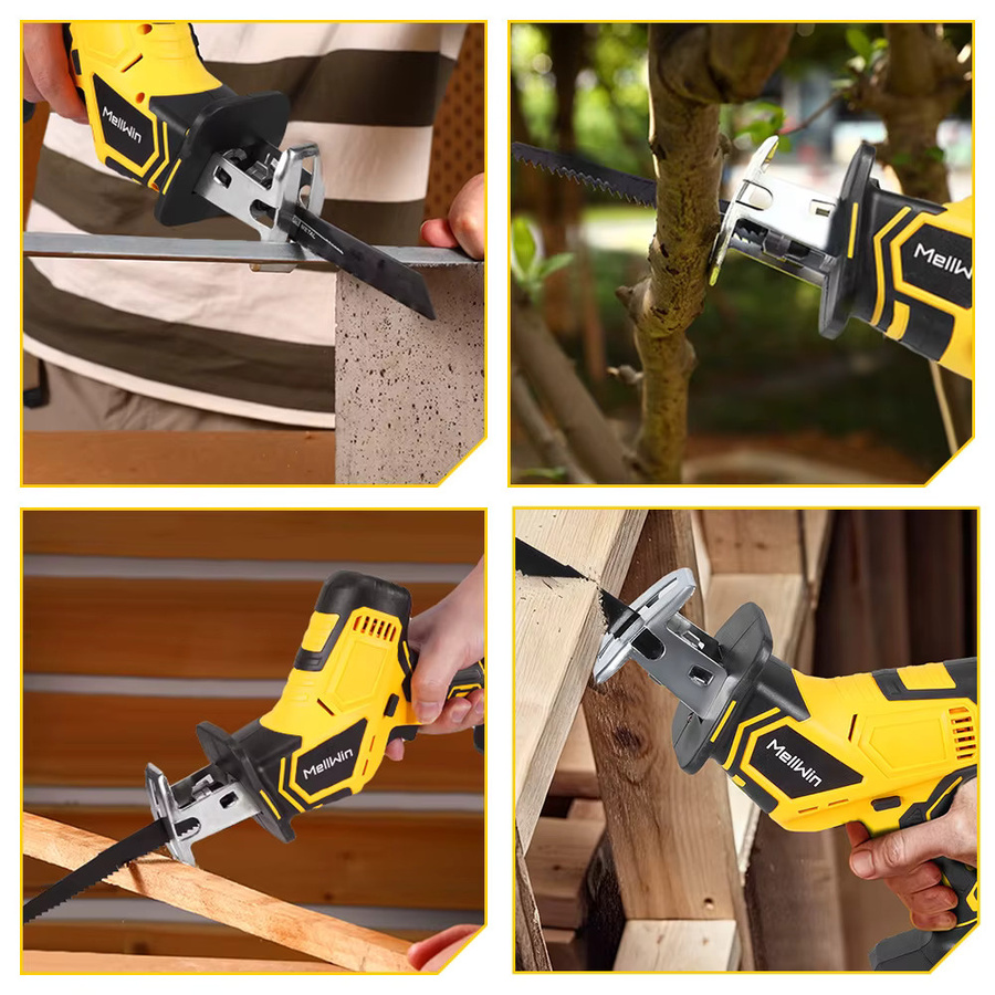 MELLWIN Bürstenlose elektrische Säbelsäge 3600W mit 12000SPM, kabelloses Multifunktions-Schneidewerkzeug für Metall und Holz, kompatibel mit Makita 18V LXT Akku, Gelb - Bild 2