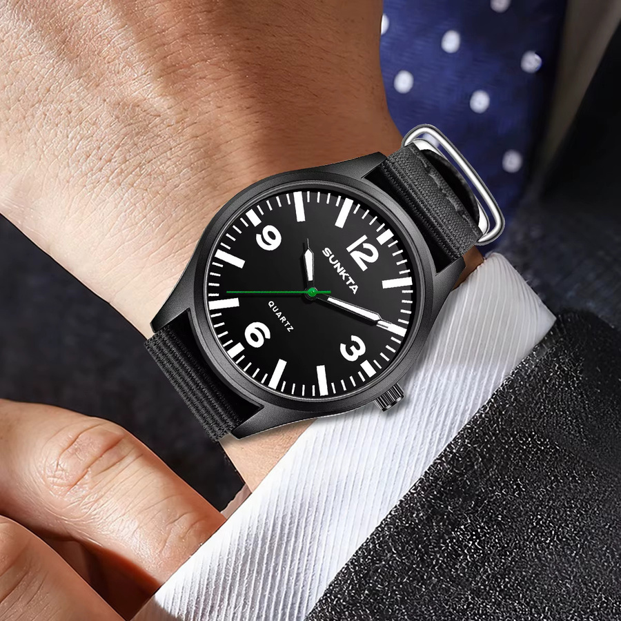 SUNKTA Armbanduhr, Quarz, Edelstahl, Textil, Schwarz, Herren - Bild 3