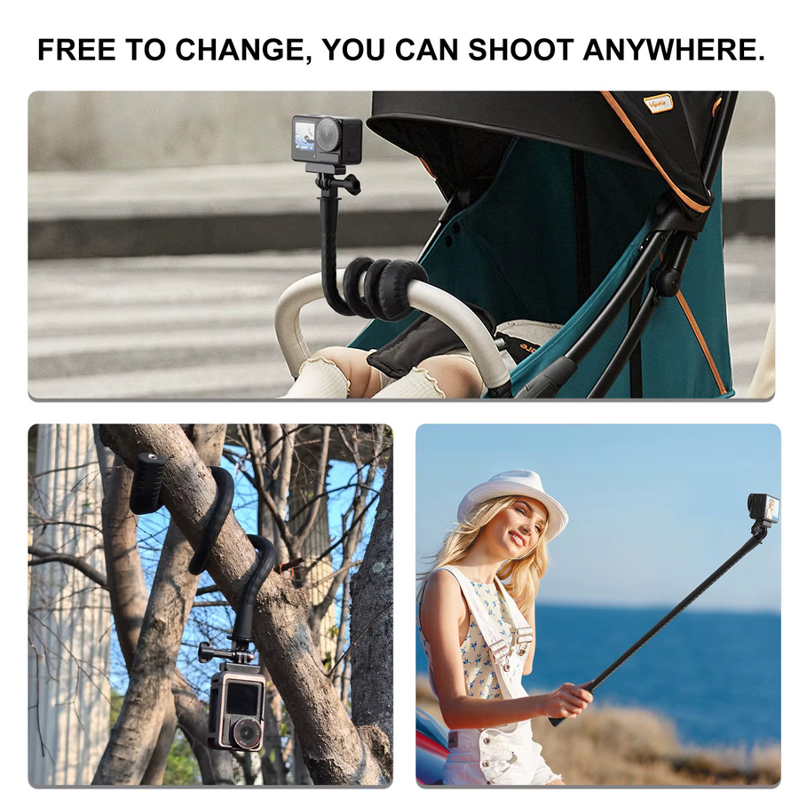 BMUUPY Flexible Halterung Klemme für Action Cameras wie GoPro Hero 13 12 11 und DJI OSMO Action 5Pro/4/3 in Schwarz - Bild 2