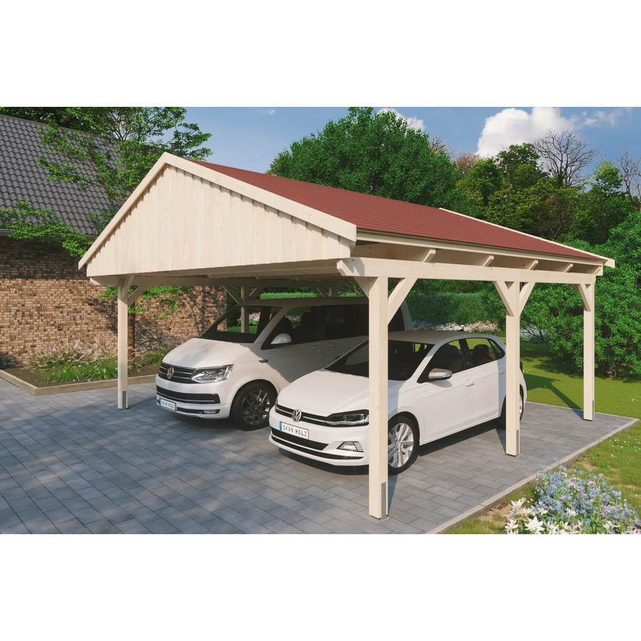 Skan Holz Carport Fichtelberg aus Fichte und Leimholz in Beige mit spitzer Dachform, B/T: 618 x 566 cm, Höhe: 362 cm - Bild 2