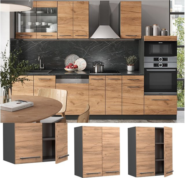 Vicco Hängeschrank Fame-Line Küchenschrank in Anthrazit und Eiche mit Softclose-Scharnieren und Einlegeböden, Breite: 60 cm - Bild 1