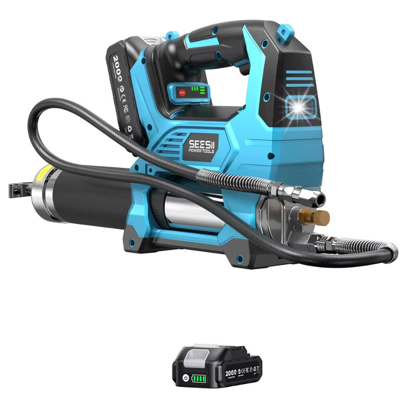 Seesii GR02 Ultra Elektrische Fettpresse Set Blau, Kabellose Bürstenlose Hochdruck-Schmiermaschine mit 2,0Ah Akku, 39,4 Zoll Flexibler Schlauch und LED-Licht - Bild 8