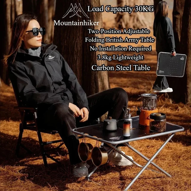MOUNTAINHIKER Taktischer Campingtisch aus Kohlenstoffstahl in Schwarz, Klappbarer Outdoor-Picknicktisch für Angeln und BBQ - Bild 1