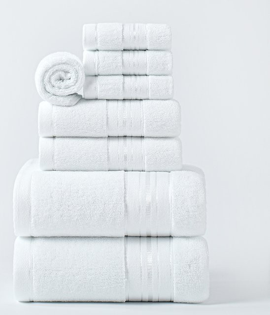 Inyahome Baumwollhandtücher aus weichem Terry-Stoff, schnelltrocknend und hochabsorbierend, Weiß und Blau - Bild 1