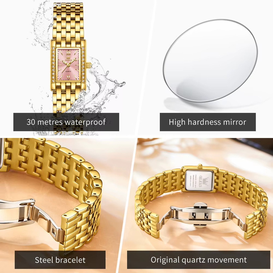 OLEVS Armbanduhr, Edelstahl, Gold, Eckig, Quarz, Damen - Bild 3