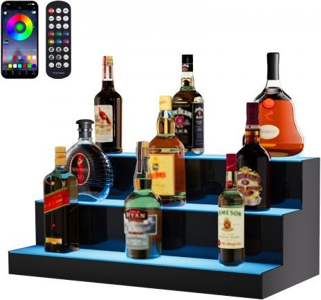 VEVOR LED Spirituosenregal aus Acryl mit 3 Ebenen, beleuchtetes Flaschendisplay für Home Bar und Gewerbe, Multicolor mit App- und Fernbedienung, transparent - Bild 1