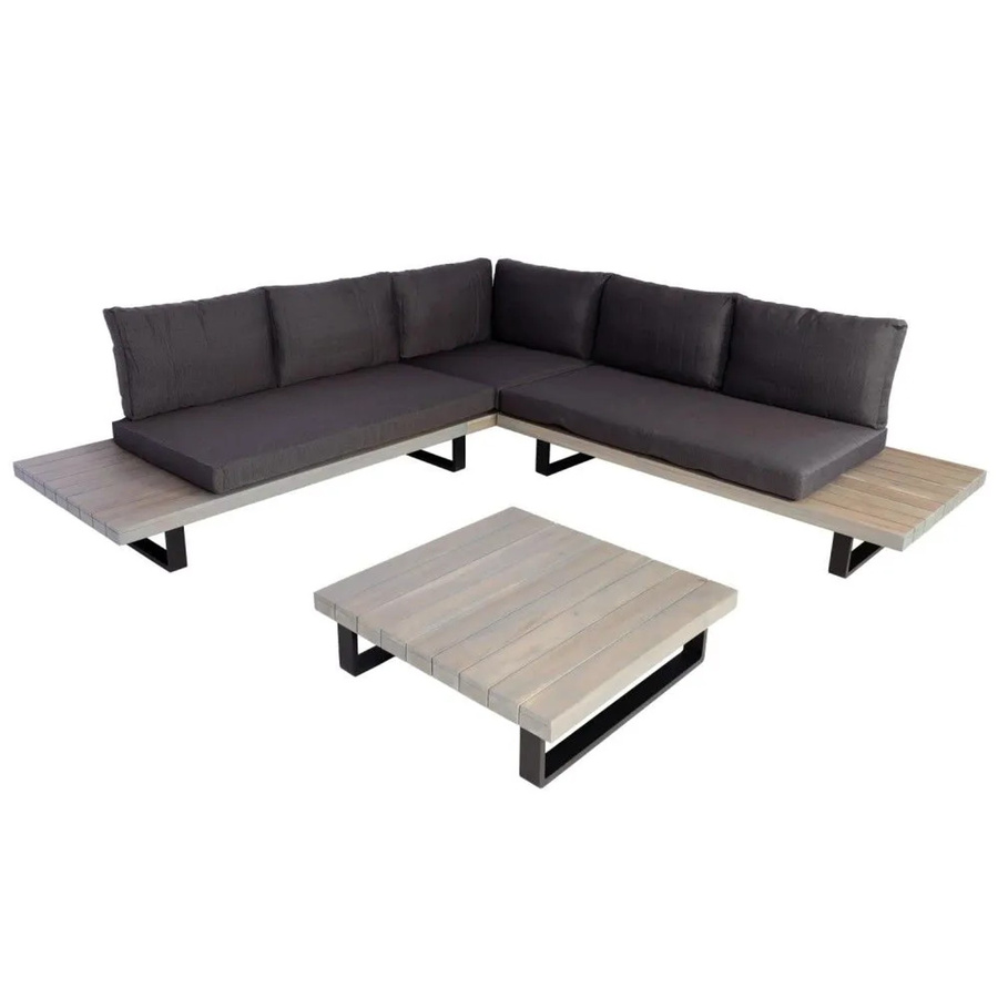 MCW Lounge-Set Garten-Garnitur H54 aus Akazie Holz und Alu in Grau mit dunkelgrauen Polstern - Bild 3