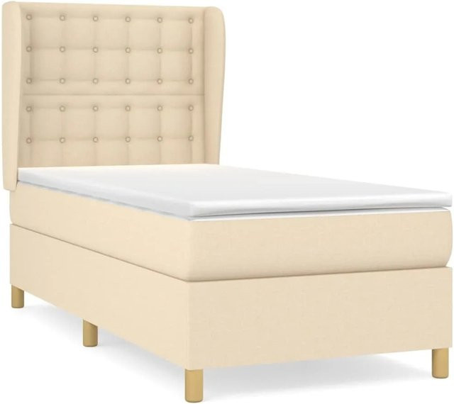 vidaXL Boxspringbett Hybrid mit Matratze und Kopfteil, Farbe: Beige/Creme, B/T/H: 90 x 190 x 128 cm - Bild 1
