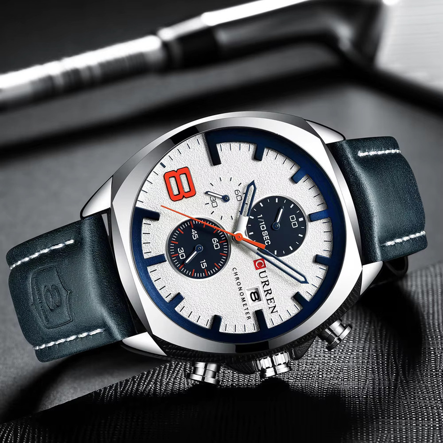 CURREN Chronograph Armbanduhr, Quarz, Leder, Herren - Bild 5