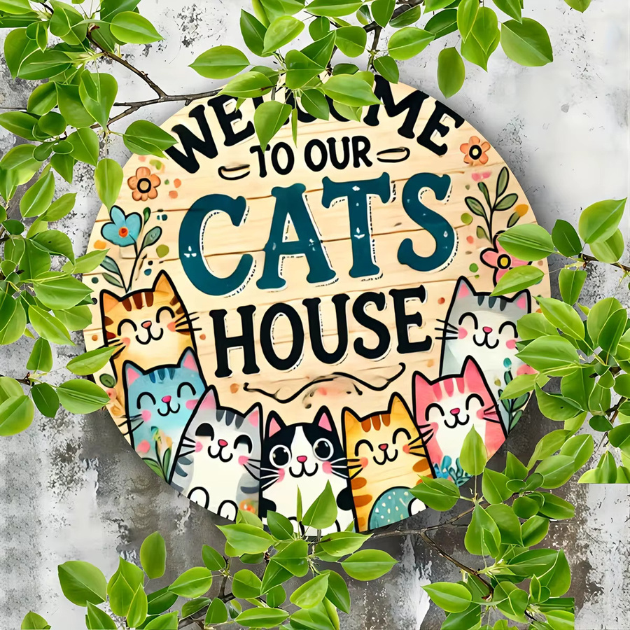 Potdemiel Vintage-Aluminiumschild Willkommen im Cat House, Wandkunst aus Metall, Mehrfarbig, B/H: 19,8 x 19,8 cm - Bild 6