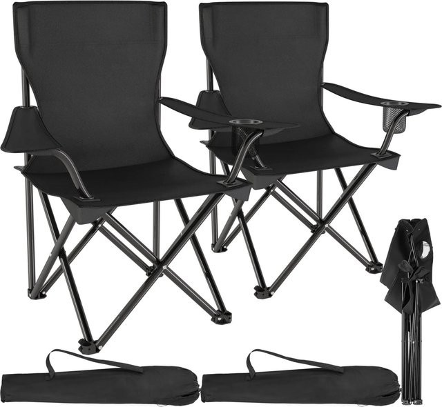 tectake Set Campingstuhl Gil 2er Set Schwarz mit Getränkehalter und Armlehnen, faltbar, Stahl und Polyestergewebe, B/T/H: 80 x 48 x 84,5 cm - Bild 2
