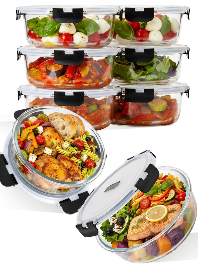 SIAZIH Runde Glas-Frischhaltedose mit Snap-Lid, transparent, 1300 ml, auslaufsicher und mikrowellengeeignet - Bild 4