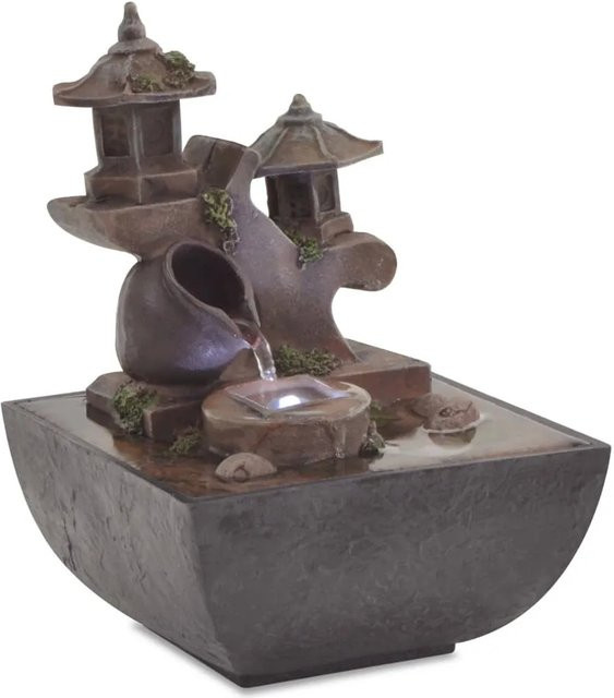 vidaXL Zimmerbrunnen aus Polyresin mit LED-Beleuchtung in Grau und Braun - Bild 1