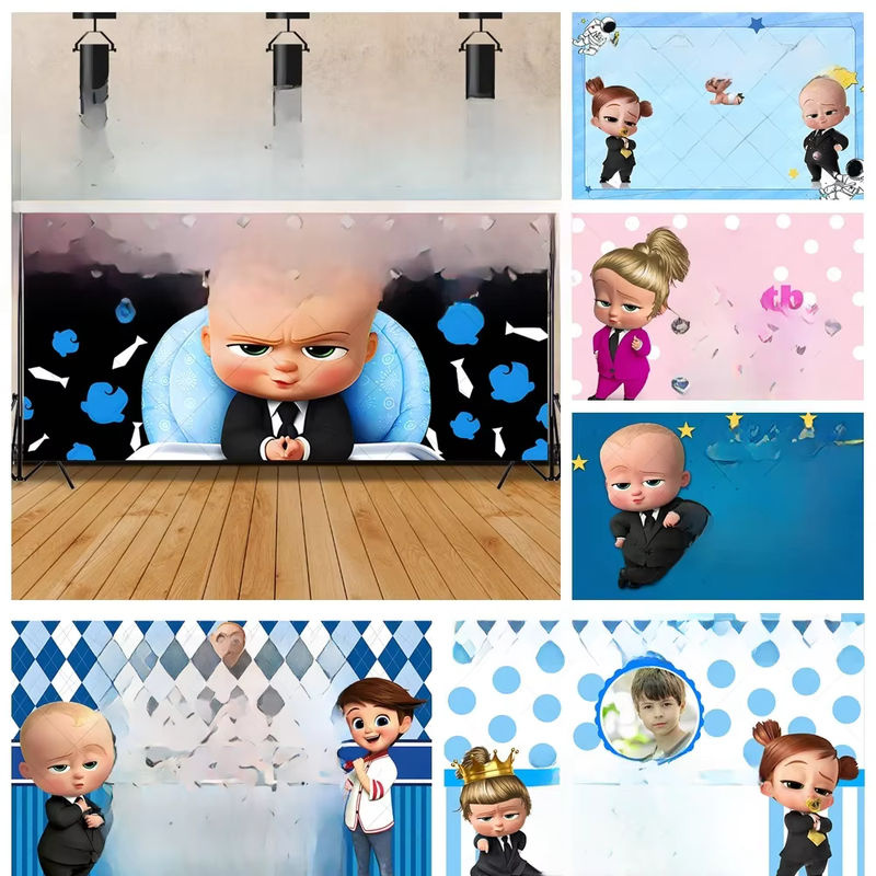 Disney Boss Baby Party Banner Motiv für Kindergeburtstag als dekorativer Fotohintergrund in Mehrfarbig - Bild 5