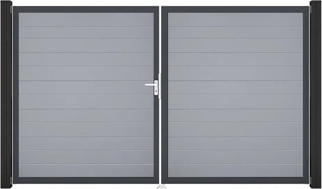 GroJa Tor Basicline Schmal 2-flügelig Silbergrau B: 306 cm, H: 180 cm DIN Links - Bild 1