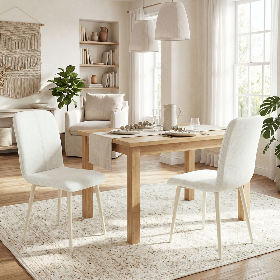 HOMCOM 2er-Set Esszimmerstühle in Leinenoptik mit gepolstertem Sitz und Metallbeinen, Farbe: Creme/Beige/Weiß - Bild 2