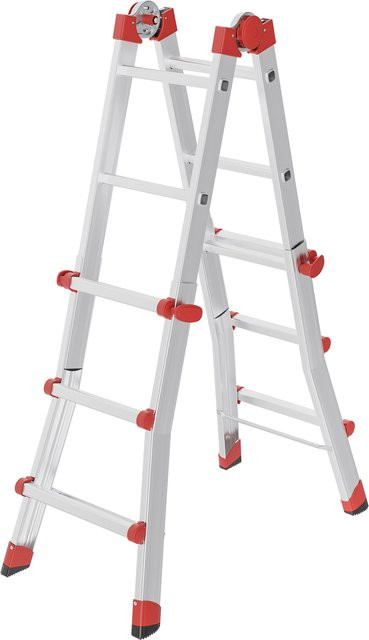 Hailo M80 Aluminium Multifunktionsleiter in Silber und Rot mit 4x3 Sprossen und einer Arbeitshöhe von 3,71 m, B/T/H: 150 x 49 x 88 cm - Bild 1