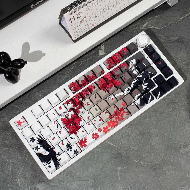 Venit Keys Raven Sakura Tastenkappen in Grau, 132 Stück, Cherry Profile PBT mit Side Shine Through für mechanische MX-Tastaturen - Bild 1
